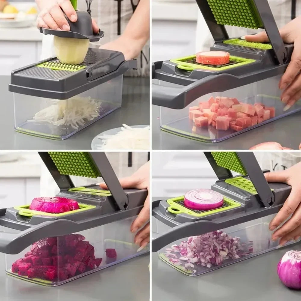 14-in-1 / 16-in-1 Multifunctional Vegetable Chopper & Slicer with Handle – Onion Dicer, Food Grater & Kitchen Cutter