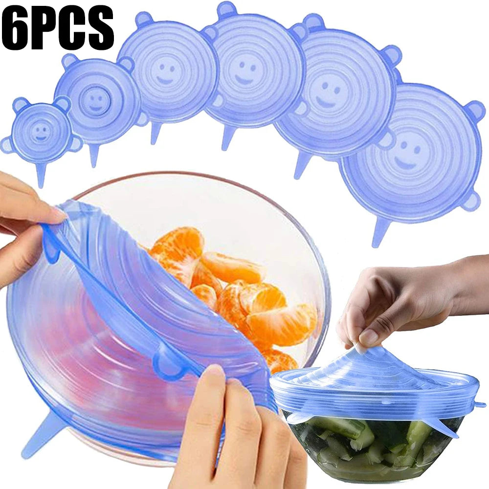 6PCS Reusable Silicone Stretch Lids Food Covers | Airtight Kitchen Storage